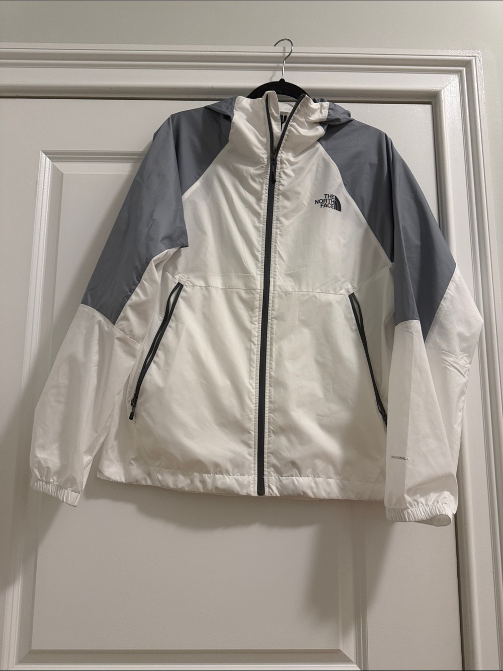 The North Face White and Gray Hooded Shell Jacket